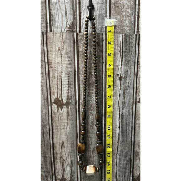 Vintage Wood Beaded Necklace Large Hand Carved Brown - Picture 5 of 5